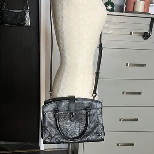 Coach Studded Black Leather Satchel w Crossbody Strap